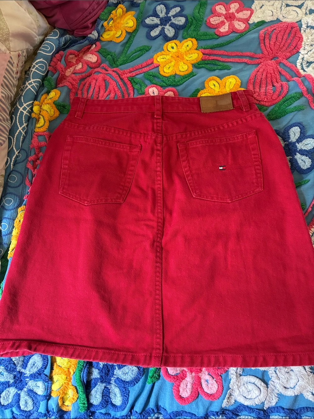 Y2K Tommy Hilfiger Bright Red A-Line Denim Skirt